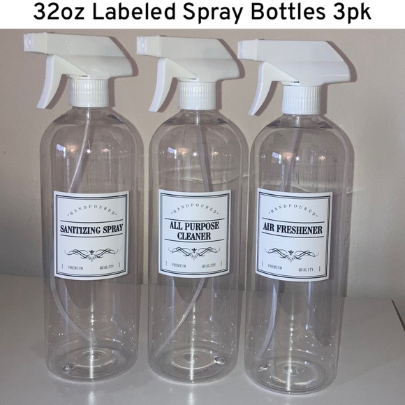 no Brand Other - 32oz Clear Plastic Spray Bottles 3pk Labeled Cleaning Supplies